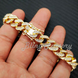 MEN HIP HOP GOLD PT LUXURY LAB DIAMOND WATCH & ICED CUBAN BOX LOCK BRACELET SET