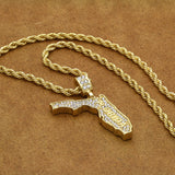 14K Gold Plated Hip Hop FLORIDA Pendant & 4mm 24" Rope Chain Necklace