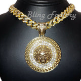 Hip Hop Gold PT Medusa Head Pendant & 12mm 16" 18" 20" 24" Full Iced Cuban Chain Necklace
