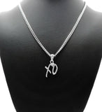 Hip Hop Iced Mini XO Gang Silver plated Pendant & 3mm 18" 20" 24" Stainless Steel Cuban Chain Necklace