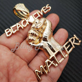 Gold PT Black Lives Matter Fist Pendant & 12mm 16" 18" 20" 24" Full Iced Cuban Box Lock Chain Necklace