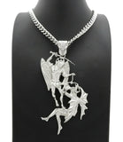Silver Plated Saint Michael Archangel Pendant & 6mm 30" Cuban Chain Hip Hop Necklace