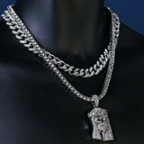 Silver plated Lab Diamond Jesus Pendant & 18" Full Iced Cuban & 20" 1 ROW Tennis Choker Chain Necklace set