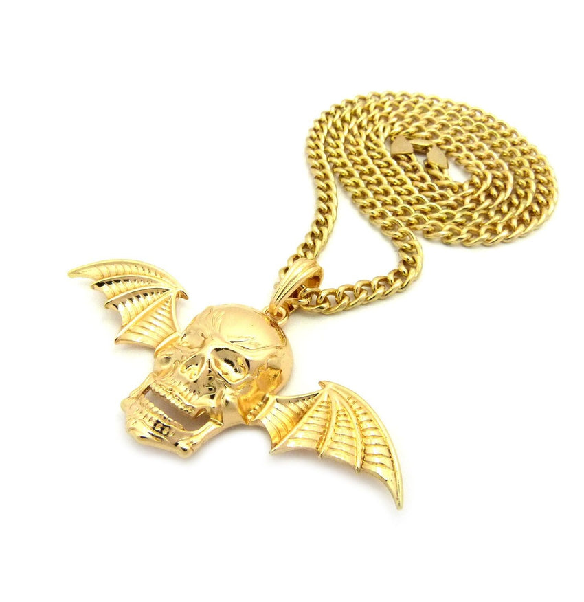 Hip Hop Avenged Sevenfold Skull Wing Pendant & 4mm 18" 20" 24" Cuban Brass Chain Necklace