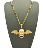 Hip Hop Avenged Sevenfold Skull Wing Pendant & 4mm 18" 20" 24" Cuban Brass Chain Necklace