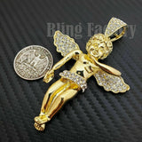 Hip Hop Gold Plated Baby Angel Pendant & 10mm 18" 20" 24" Iced Baguette Chain Bling Necklace