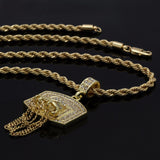 Gold Plated Basketball BACKBOARD CZ Pendant Hip-Hop Chain 24" Inch Rope Necklace