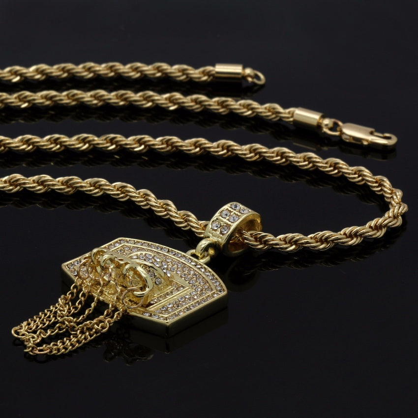 Gold Plated Basketball BACKBOARD CZ Pendant Hip-Hop Chain 24" Inch Rope Necklace