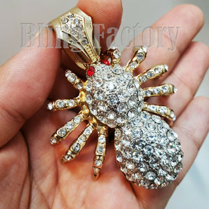 HIP HOP ICED OUT GOLD PLATED LAB DIAMOND RAPPER'S BLING LARGE SPIDER CHARM PENDANT