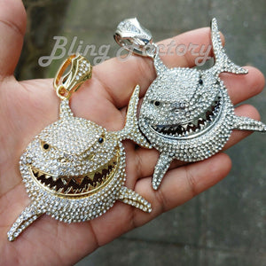 Iced Hip Hop Style 6ix9ine Large Shark Bling Lab Diamond Charm Pendant