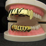 14K Gold Plated Hip Hop Teeth Grillz Caps Top & Bottom Grill Fang Set