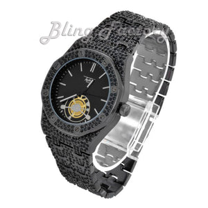 Men's Black Iced Luxury Designer Style Rapper's Metal Band Clubbing Wrist Watch